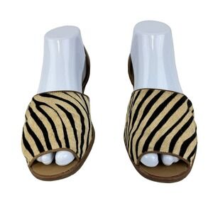 Franco Sarto Women's Sandals Zebra Print Peep Toe Flats Size 9 Cream & Black